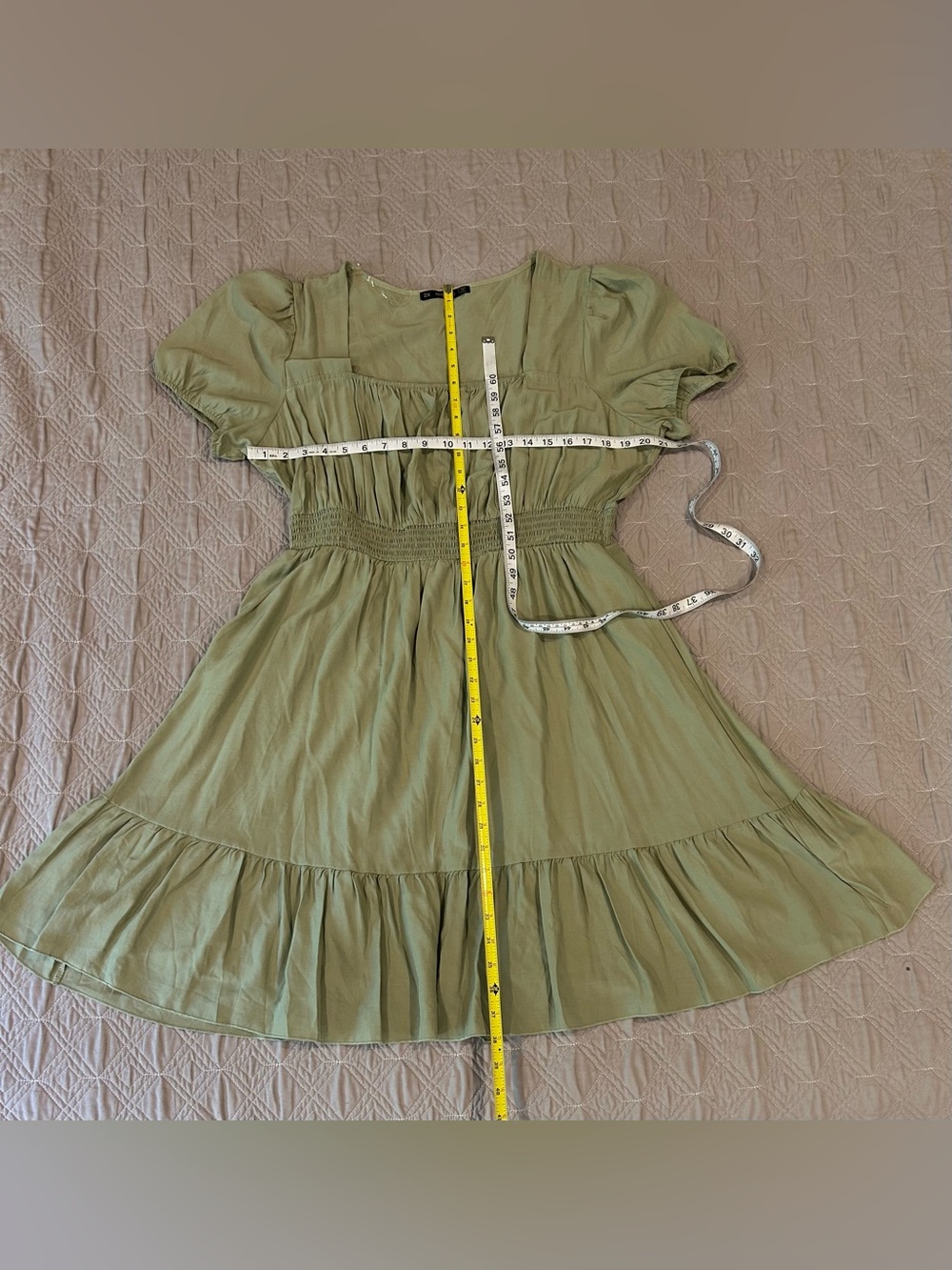 Womens  Green Smocked Waist Dress
